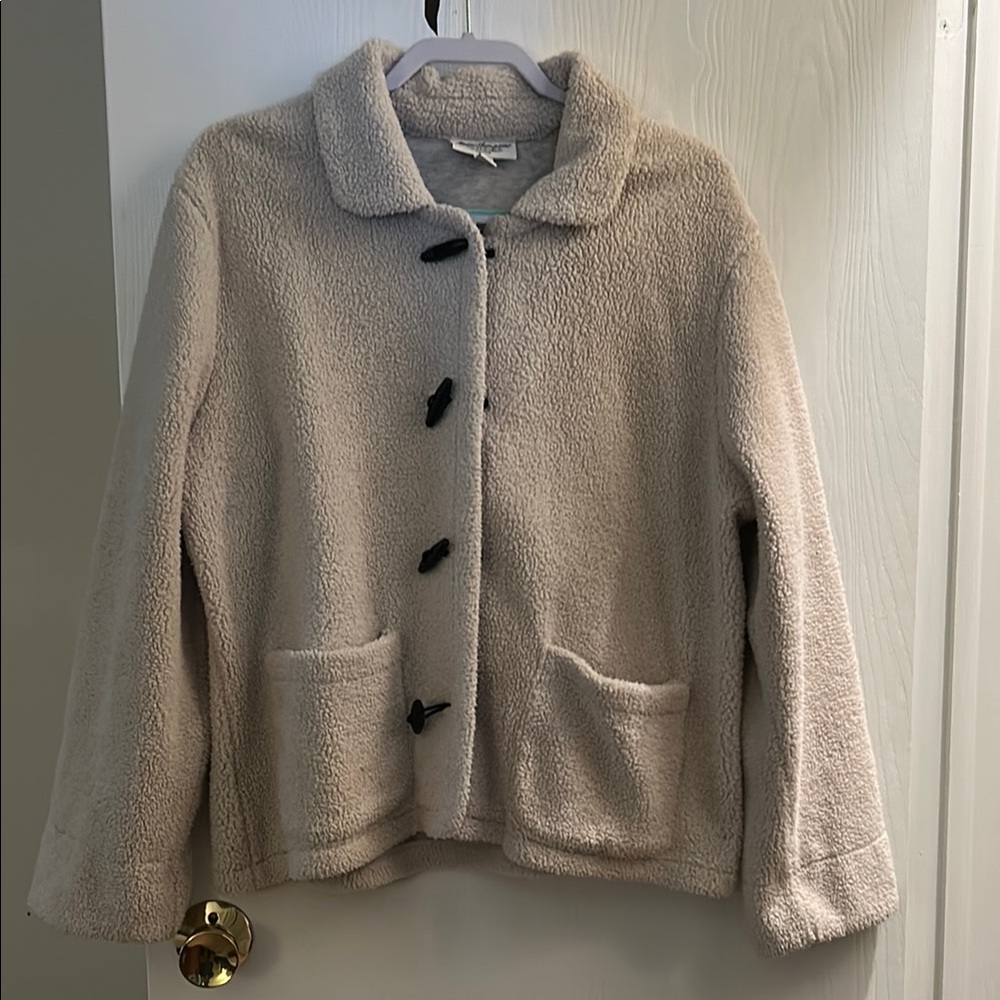 Norm Thompson Beige Teddy Jacket with Dark Buttons